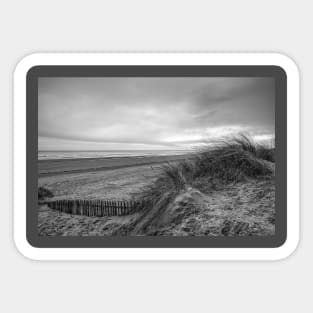Mablethorpe Sand Dunes, Storm Coming, Black And White Sticker